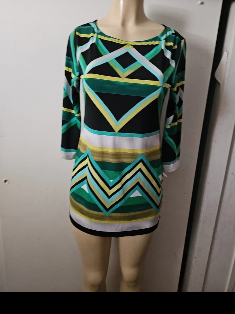 Style & Co. Geometric Print Tunic Top in Black, Green & Yellow